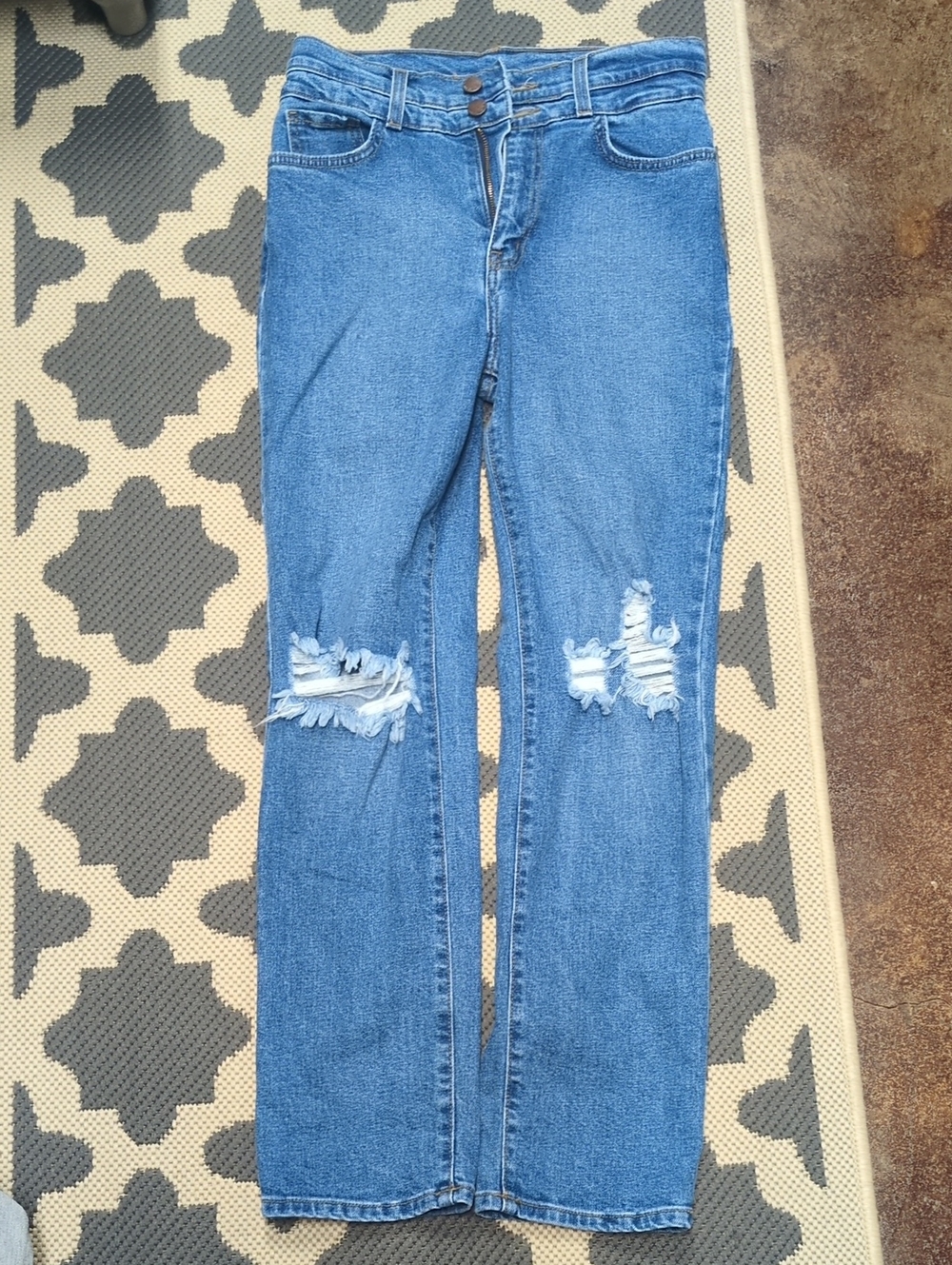 Distressed Medium Blue Straight-Leg Jeans